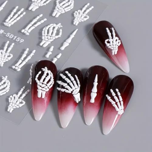 Halloween 5D Embossed Skeleton Nail Art Stickers - 2PCS Bone Decals
