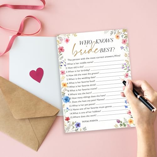 Wildflower Wedding Game Cards - Who Knows Bride Best? (25 Pack)
