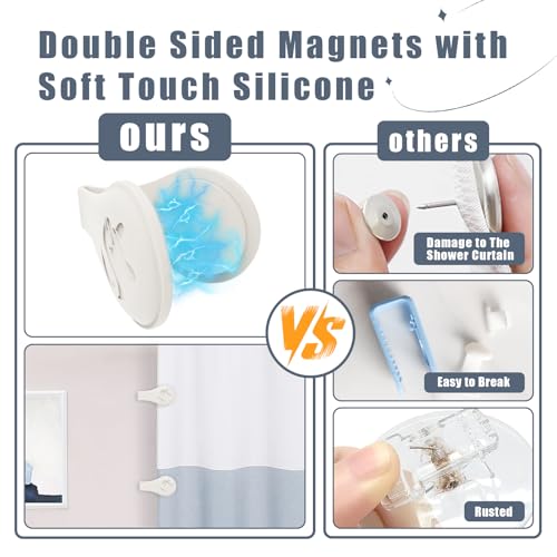 Vaszu Magnetic Silicone Shower Curtain Clips 3 Pack - White, 1.8"W x 3.3"L