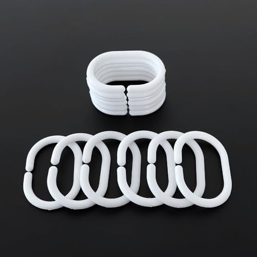 12-Pack Plastic Shower Curtain Hooks - C-Shaped Clips for Easy Glide