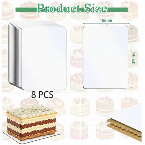 8 Pack Rectangle Cake Boards 13.75 x 9.75 in White Greaseproof Cardboard - Cake Support & Display