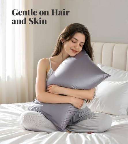 Satin Pillowcases for Hair & Skin - Cooling Envelope Closure Set of 2 (20x30, Silver Gray)