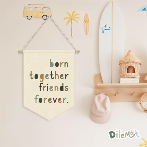 Born Together Friends Forever Linen Nursery Pennant Banner 20x30