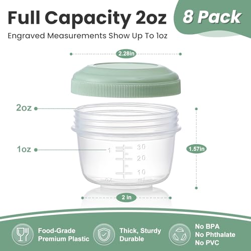 VITEVER 8 Pack 2oz Reusable Salad Dressing Containers with Lids