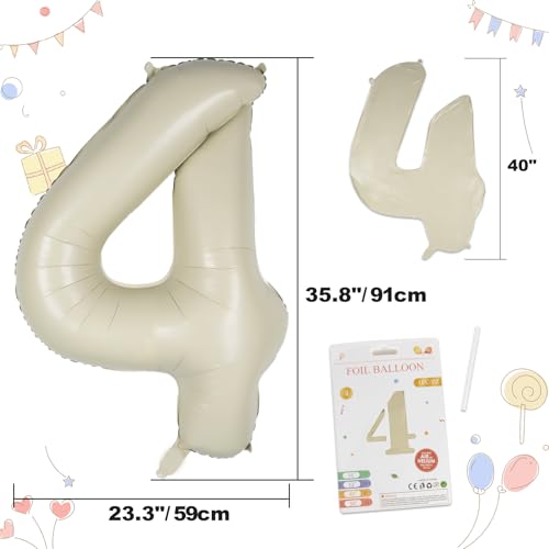 CARGEN 40-Inch Creamy White Number 4 Foil Balloon Boho Party Decor