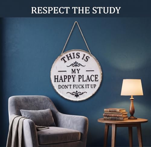 Happy Place Metal Sign - 12in Decorative Wall Plaque for Home
