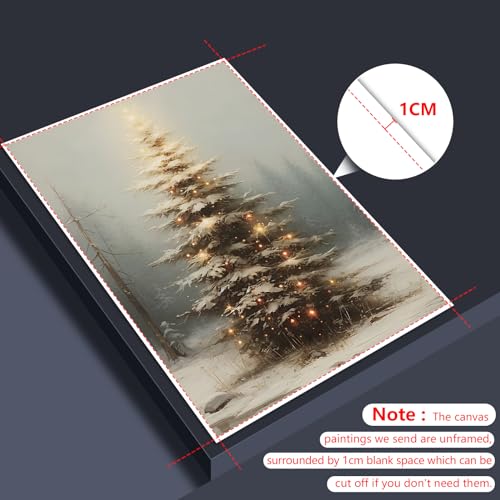 Christmas Tree Canvas Wall Art - Vintage Winter Scene, 24x36 Inches, Unframed