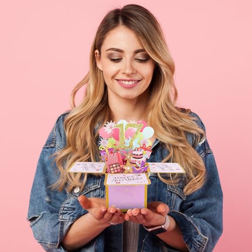 17th Birthday Pop Up Card for Girls - Unique 3D Greeting Gift
