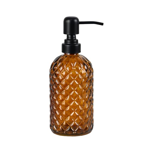 12oz Amber Glass Soap Dispenser with Rustproof Black Stainless Pump