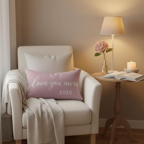 Love You More XOXO Pink Pillow Cover - 12x20 Inch Farmhouse Decor