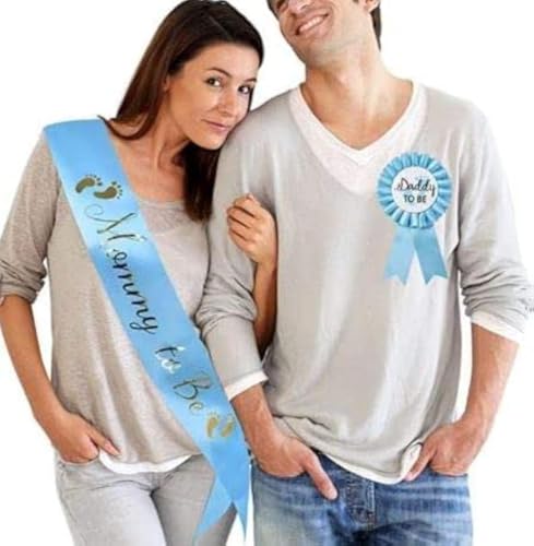 Light Blue Baby Shower Sash & Daddy to Be Badge Kit