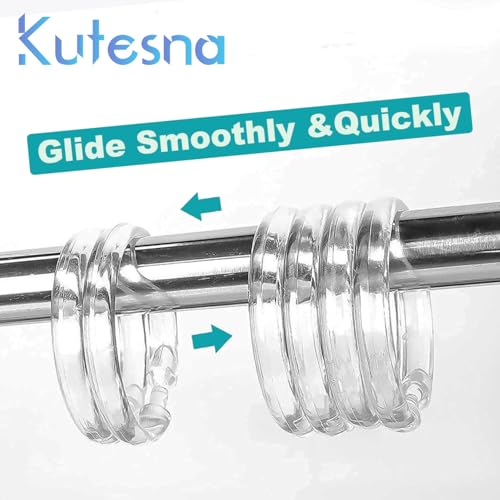 Kutesna Clear Shower Curtain Rings - 12 Pack with Snap-Close Design