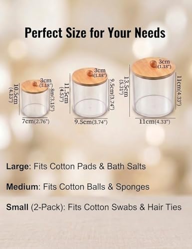 Clear Plastic Cotton Swab Holder with Bamboo Lid - Medium Organizer