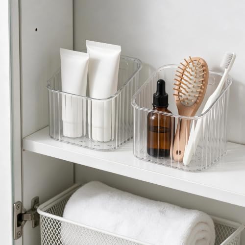 CasaVibe 4 Pack Clear Stackable Storage Bins for Pantry & Desk Organization