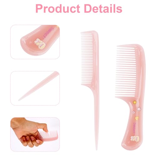Penitue 4-Piece Cute Bear Hair Comb Set Pink Fine Tooth & Rat Tail Styling Combs