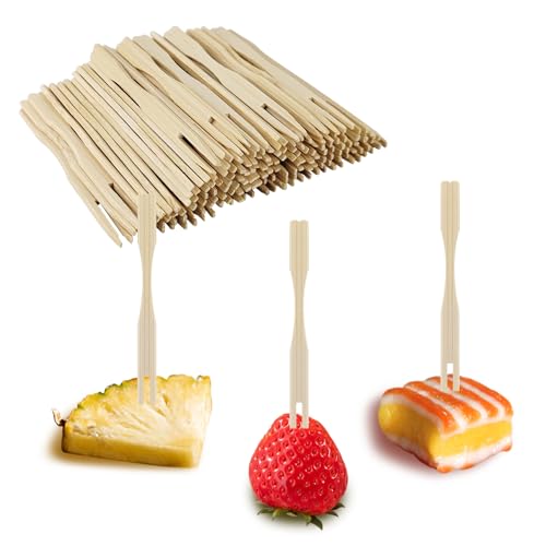 100 Pack Bamboo Appetizer Forks - Eco-Friendly Mini Forks for Charcuterie & Cocktails