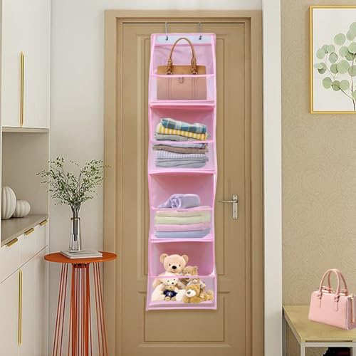 Over The Door Closet Organizer with 4 Shelves & Hooks - Pink