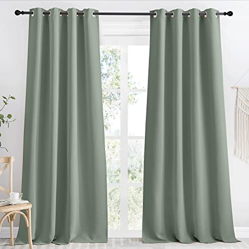 NICETOWN Blackout Curtain Panel - Greyish Green, 55" W x 96" L - Thermal Insulated Room Darkening Drapes