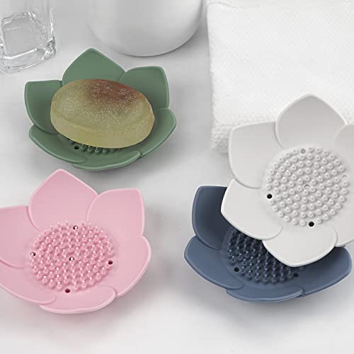 Linkidea Silicone Soap Dish with Drain - 4 Pack Flower Soap Holder