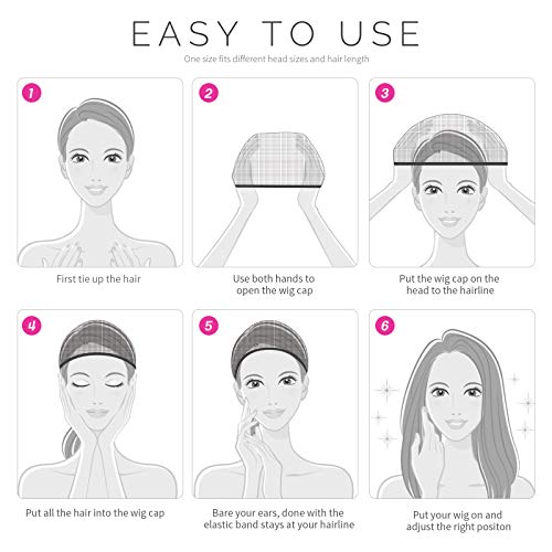 Fandamei 6PCS Black Wig Cap Stretchy Nylon Stocking Caps for Women