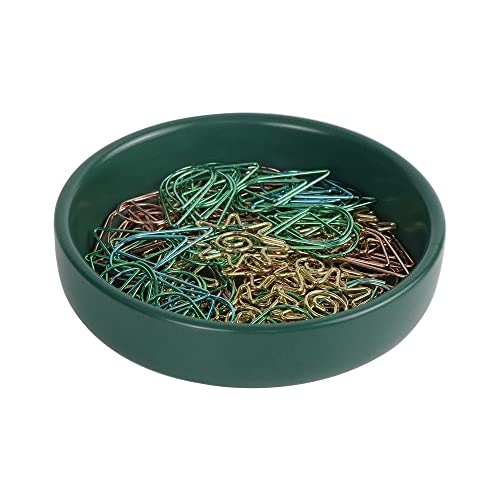 MEI YI TIAN Ceramic Paperclip Holder - Round Desk Organizer, Dark Green