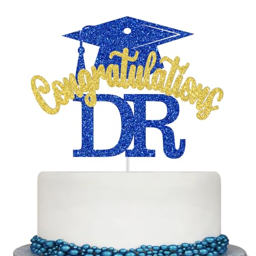 Congrats DR Cake Topper - Blue & Gold Graduation Decoration