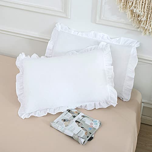 MoonxHome Ruffled Pillow Shams, Standard Size (20x26 inches) - White, Pack of 2