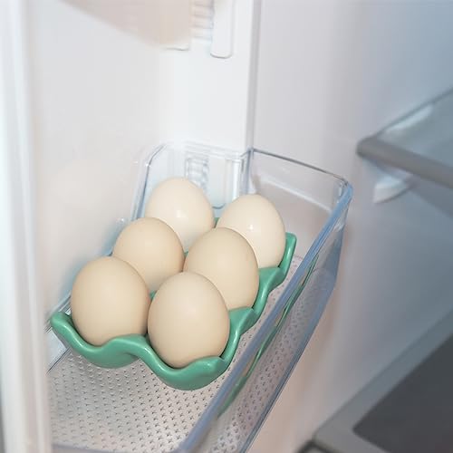 Bealuffe 6-Cup Ceramic Egg Holder Tray - Green Kitchen Storage Container