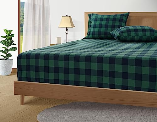 Cotton Flannel Sheets Set Cal King Size Green Buffalo Checks - Extra Soft & Cozy