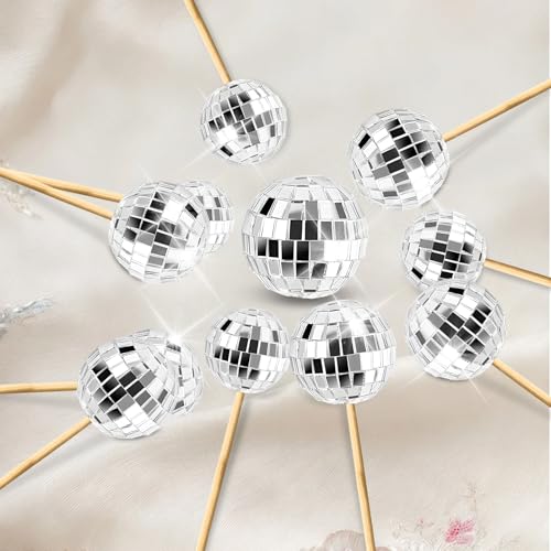 33pcs Disco Ball Cake Toppers with Happy Birthday & Star Picks Party Decor