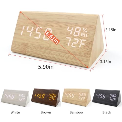 KESHIDE Bamboo Digital Alarm Clock, LED Electric Desk Clock with Dimmer