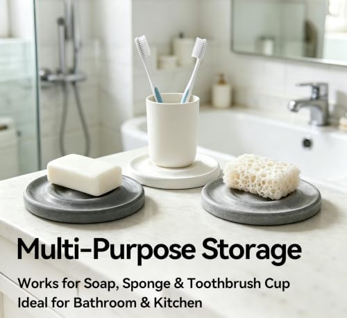 YIUMAF Diatomite Soap Dish Light Gray Round Quick Dry Absorbent Bathroom Accessory