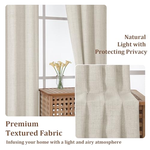 Ebesto Natural Kitchen Curtains 30W x 24L Inches - 2 Panels Light Filtering Faux Linen Texture, Rod Pocket Short Window Drapes for Kitchen, Bathroom, Over Sink, Pack of 2