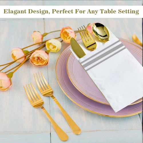Slergut Silver Disposable Paper Napkins 100 Pack for Bathroom & Events