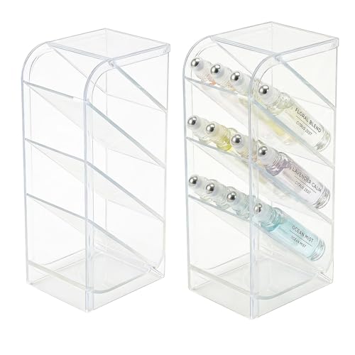 4-Tier Acrylic Rollerball Perfume Organizer - 2 Pack Slanted Display Stand