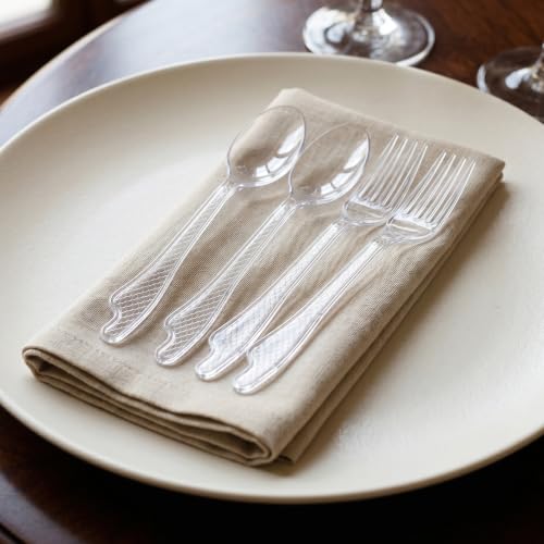 Cwczhi 100 Count Heavy Duty Clear Plastic Forks & Spoons - BPA-Free, Heat Resistant Disposable Cutlery for Parties