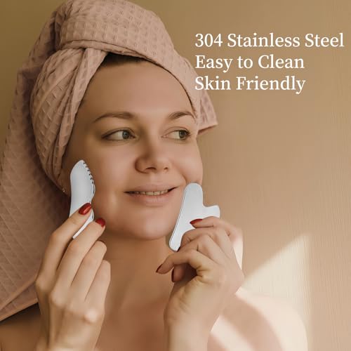ZminRN Stainless Steel Jagged Edge Gua Sha Facial Tool for Lymphatic Drainage, Depuffing and Sculpting