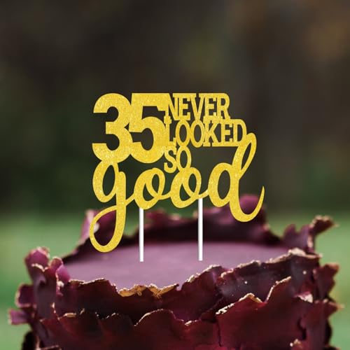 35 Never Looked So Good Gold Glitter Cake Topper for 35th Birthday