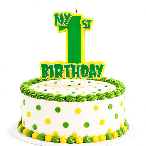 Number 1 Birthday Candle - Street Style Green & Yellow Cake Topper