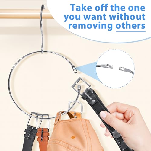 Harhana 2-Pack Chrome Belt Organizer for Closet - Space-Saving Ring Hanger