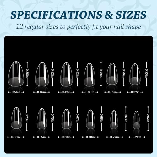 Lsnisni Short Almond Gel Acrylic Nail Tips Clear 288 PCS