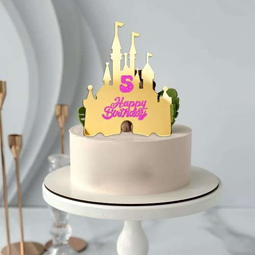 Gold Castle Cake Topper Set with Numbers 0-9 – Reusable Princess Birthday Decoration