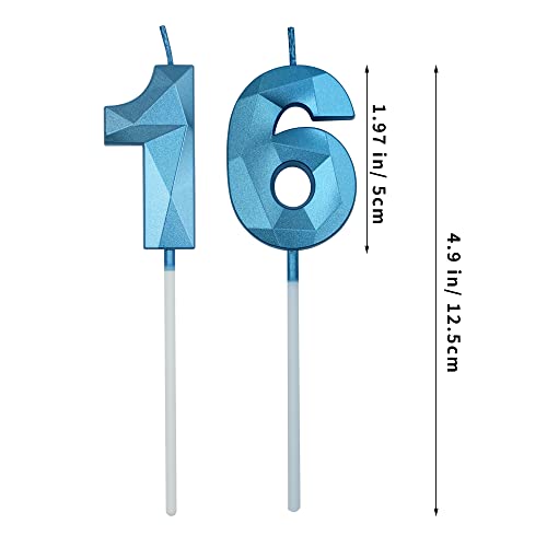 Blue 3D Number Birthday Candles - 16 & 61 Shaped Decoration