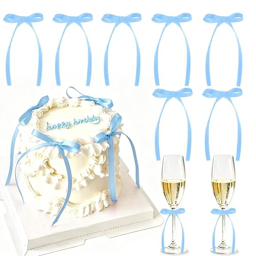 30 Pack Blue Bow Cupcake Toppers for Baby Boys Birthday Parties