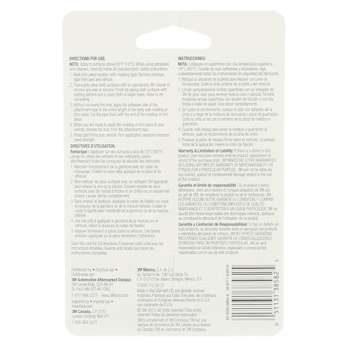 3M Heavy Duty Double-Sided Automotive Tape, 1/4 in x 5 ft, 24-Pack