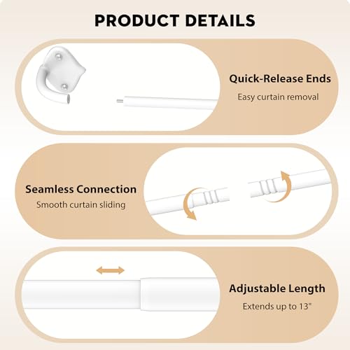 Adjustable Wrap Around Curtain Rod, 28-48 Inch, White Blackout Design