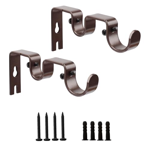 Shonmogar Brown Double Curtain Rod Bracket 2 Pack Heavy Duty Wall Mount for Bedroom & Living Room