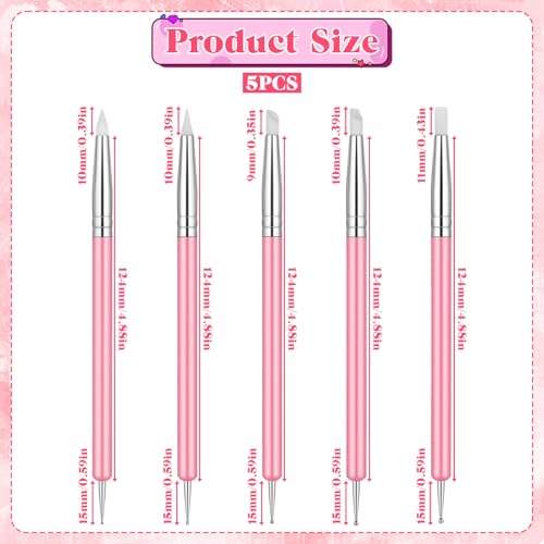 Exclaith 5 PCS Dual-Ended Nail Art Sculpture Pen & Dotting Tools Set, Pink