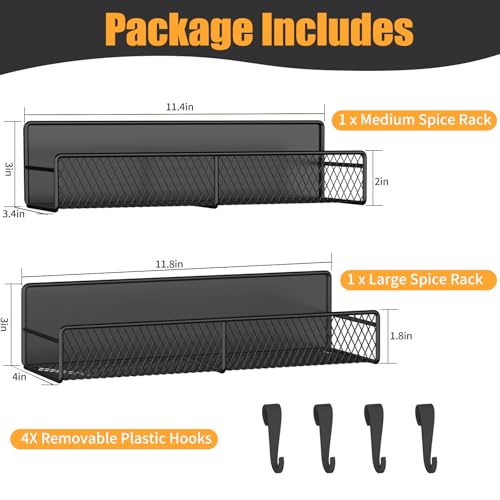 Magnetic Spice Rack Organizer - 2 Pack Metal Shelves with Hooks