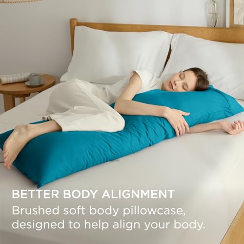Bedsure Teal Brushed Microfiber Body Pillow Case Cover, 20x54 Inches